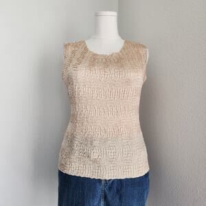 Vintage 90s Gold Crinkle Textured Sleeveless Stretch Tank Top Shell Blouse M